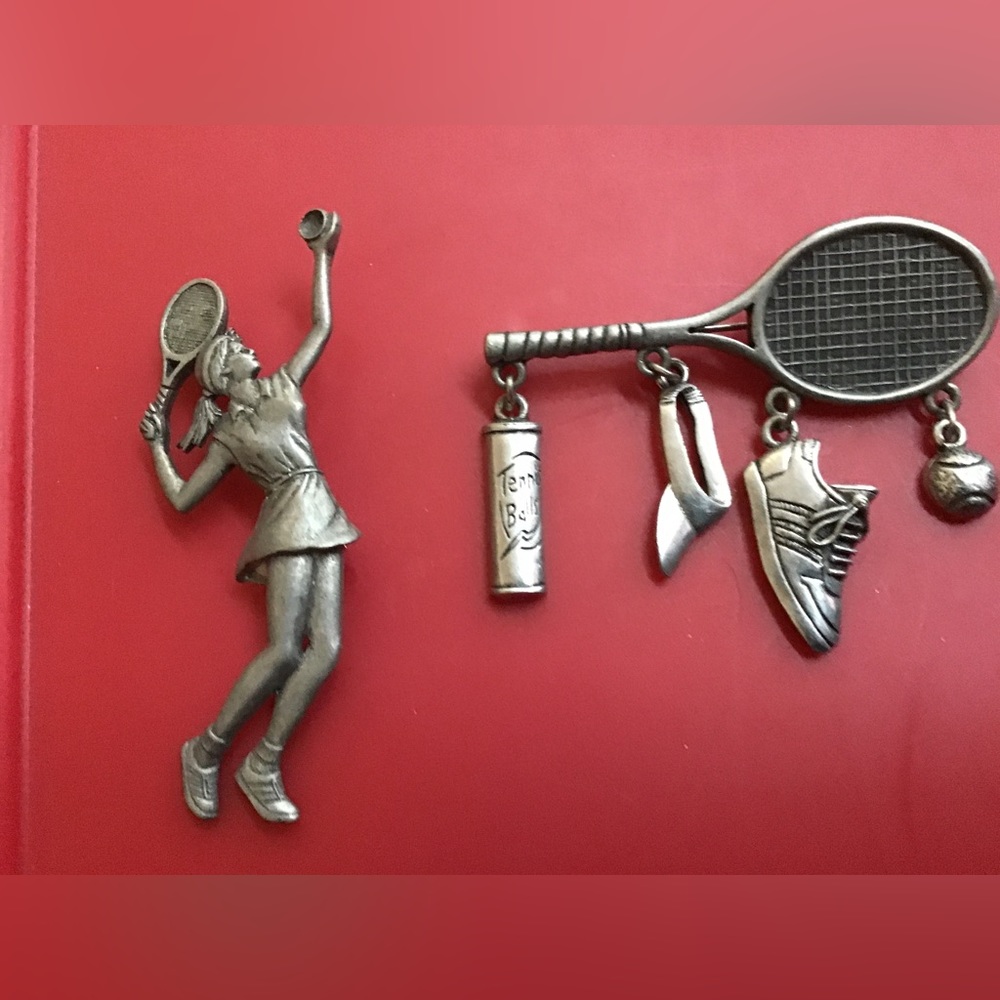 Vintage JJ Jonette tennis related brooch pin 2 Pins